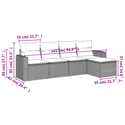 5 pcs conjunto sofás de jardim com almofadões vime PE preto