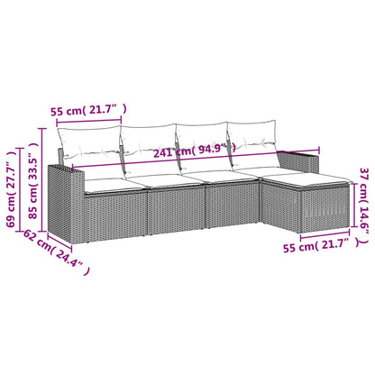 5 pcs conjunto de sofás p/ jardim com almofadões vime PE bege