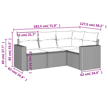 4 pcs conjunto de sofás para jardim c/ almofadões vime PE preto