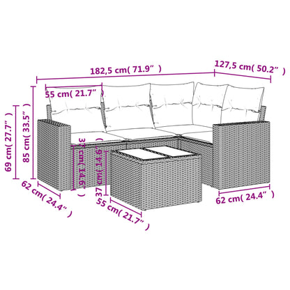 5 pcs conj. sofás jardim c/ almofadões vime PE cinzento-claro