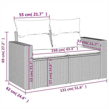 6 pcs conjunto sofás de jardim c/ almofadões vime PE preto