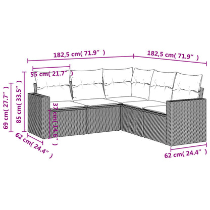 5 pcs conjunto sofás de jardim com almofadões vime PE preto