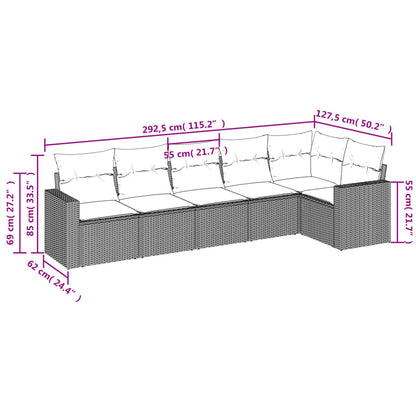 6 pcs conjunto de sofás p/ jardim com almofadões vime PE bege