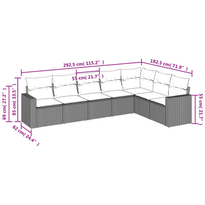 7 pcs conjunto de sofás p/ jardim com almofadões vime PE bege