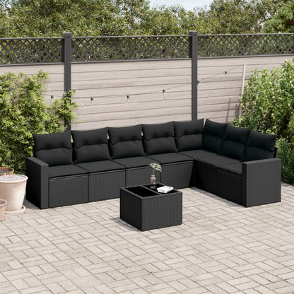 8 pcs conjunto sofás de jardim com almofadões vime PE preto