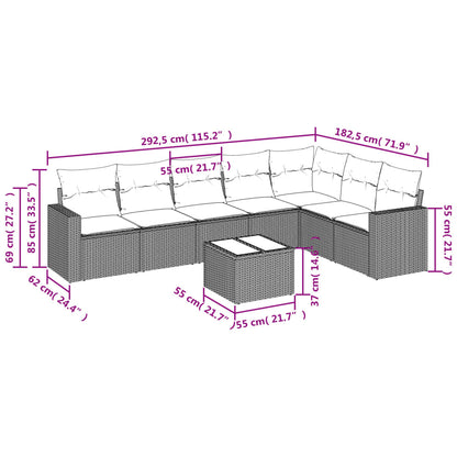 8 pcs conjunto de sofás p/ jardim com almofadões vime PE bege