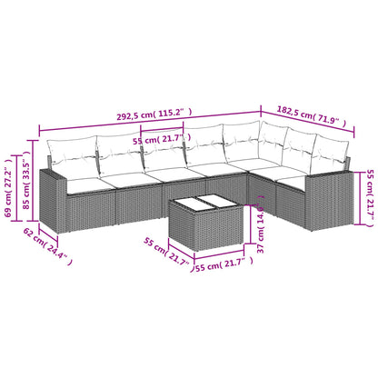 8 pcs conjunto de sofás p/ jardim com almofadões vime PE bege