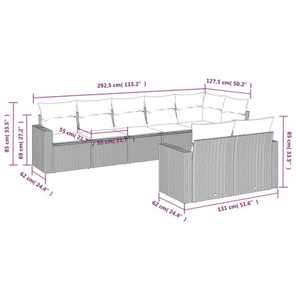 8 pcs conjunto de sofás p/ jardim com almofadões vime PE bege