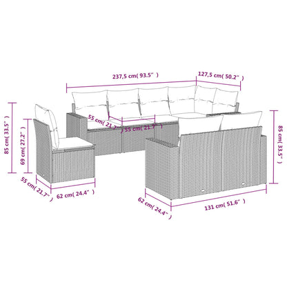 8 pcs conjunto de sofás p/ jardim com almofadões vime PE bege