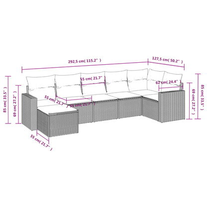 7 pcs conjunto de sofás p/ jardim com almofadões vime PE bege