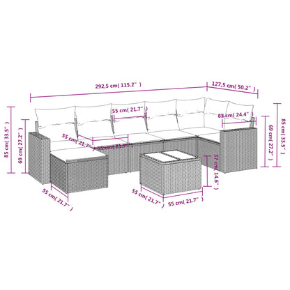 8 pcs conj. sofás jardim c/ almofadões vime PE cinzento-claro