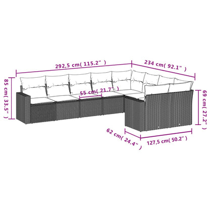 9 pcs conjunto de sofás p/ jardim com almofadões vime PE bege