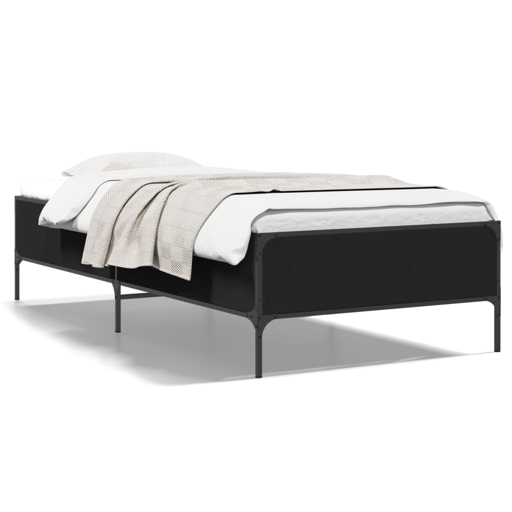 Estrutura de cama 90x190 cm derivados de madeira e metal preto