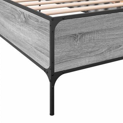 Estrutura de cama derivados de madeira e metal cinzento sonoma