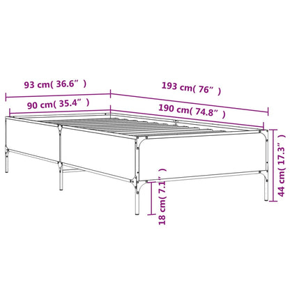 Estrutura de cama derivados de madeira e metal cinzento sonoma