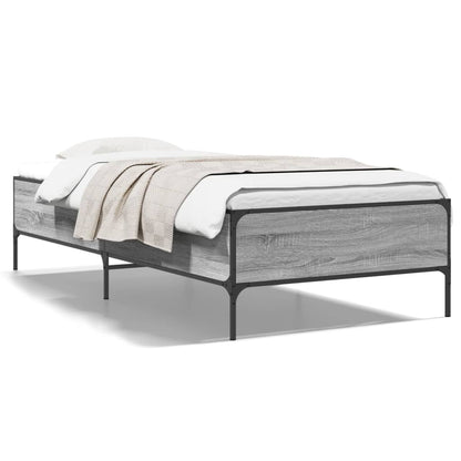 Estrutura de cama derivados de madeira e metal cinzento sonoma