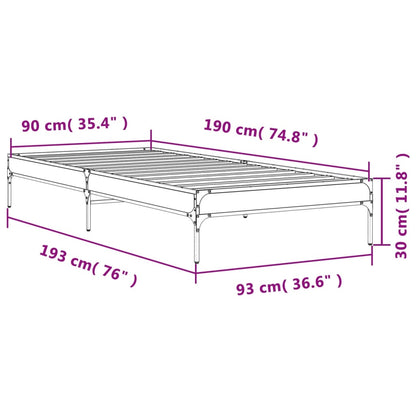 Estrutura de cama derivados de madeira e metal cinzento sonoma