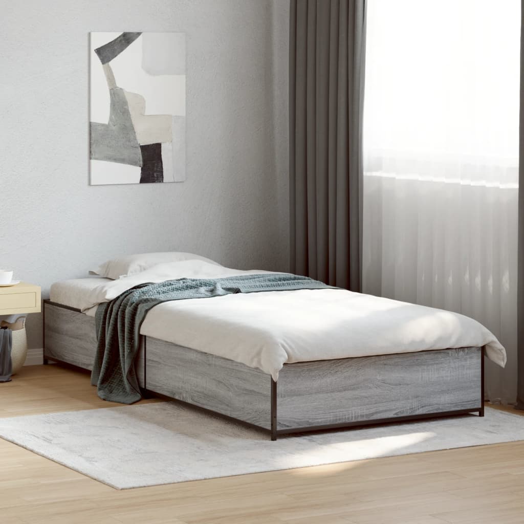 Estrutura cama 100x200 cm derivados madeira/metal cinza sonoma