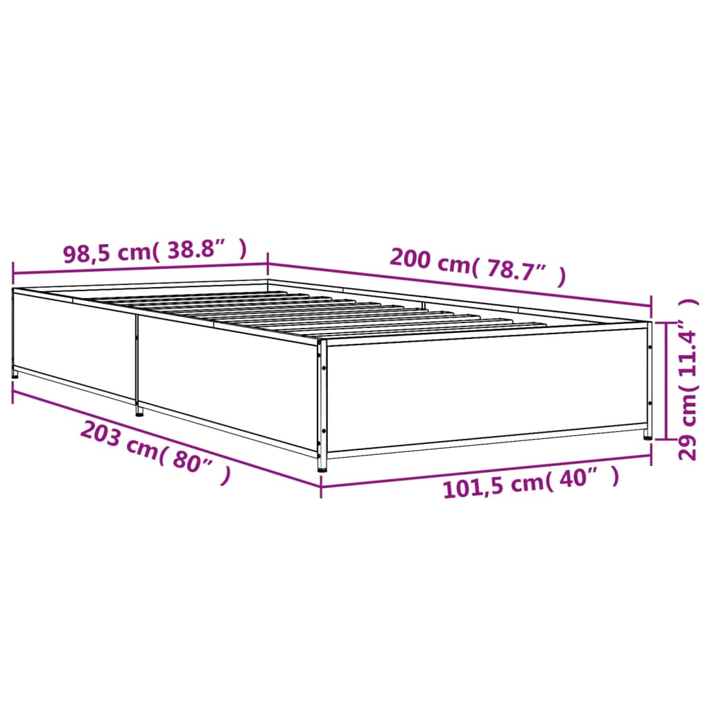 Estrutura cama 100x200 cm derivados madeira/metal cinza sonoma