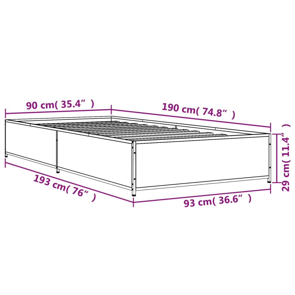 Estrutura de cama 90x190 cm derivados de madeira e metal preto