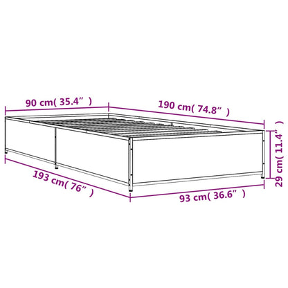 Estrutura de cama 90x190 cm derivados de madeira e metal preto