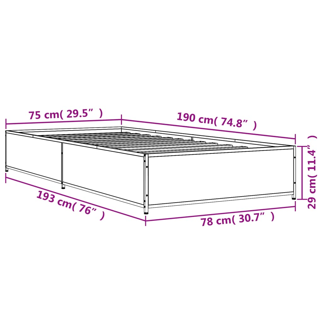 Estrutura de cama derivados de madeira e metal cinzento sonoma