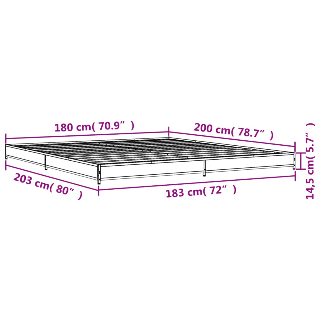 Estrutura de cama 180x200 cm derivados de madeira/metal preto