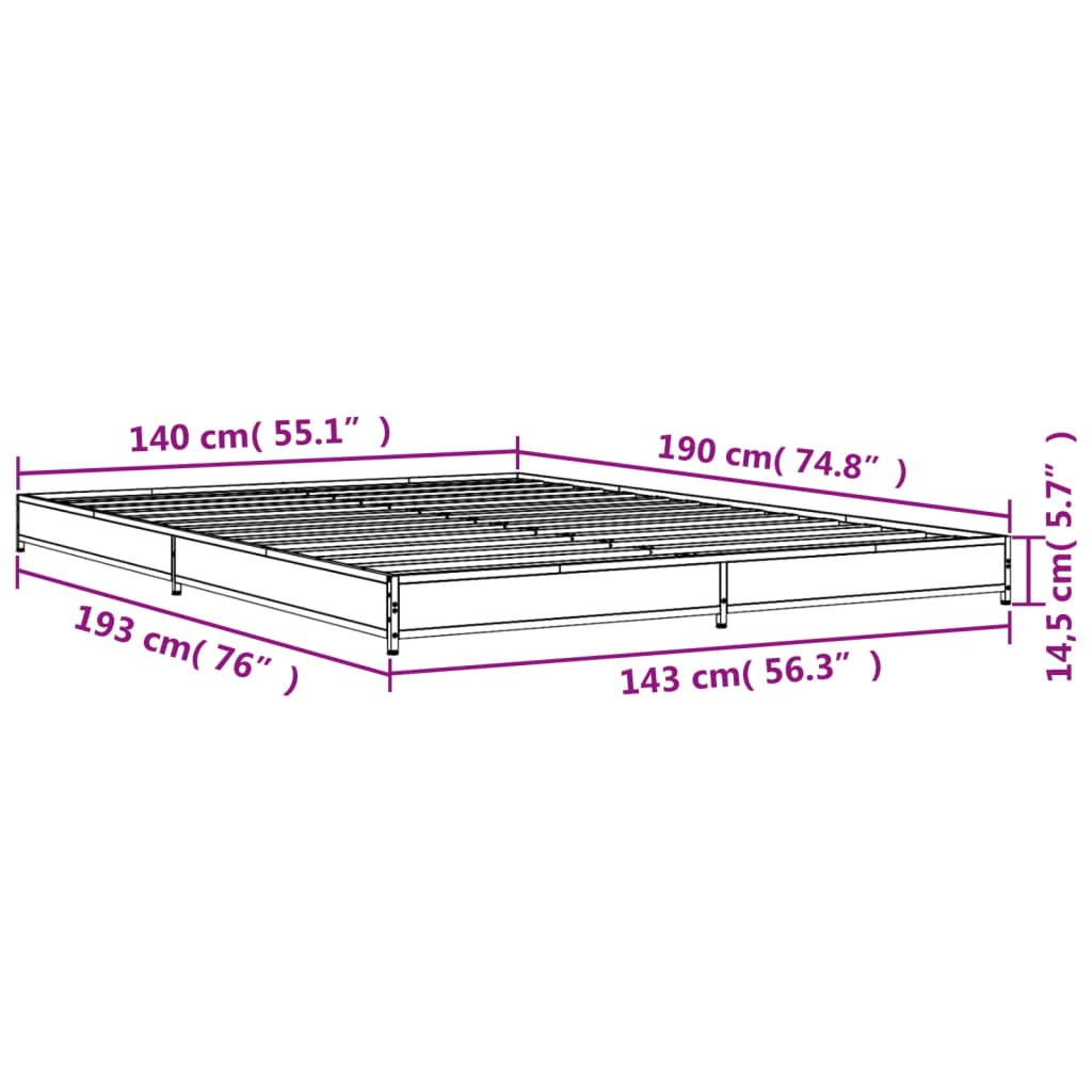 Estrutura de cama 140x190 cm derivados de madeira/metal preto