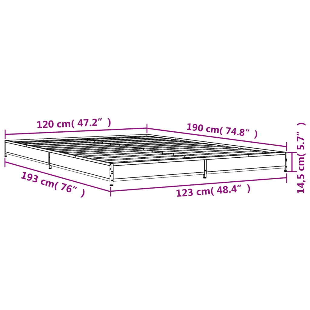 Estrutura de cama 120x190 cm derivados de madeira/metal preto