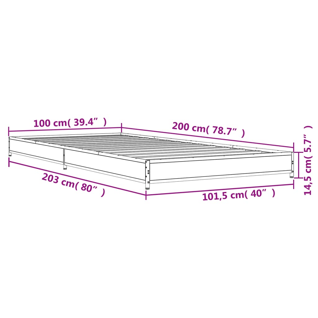 Estrutura cama 100x200 cm derivados madeira/metal cinza sonoma