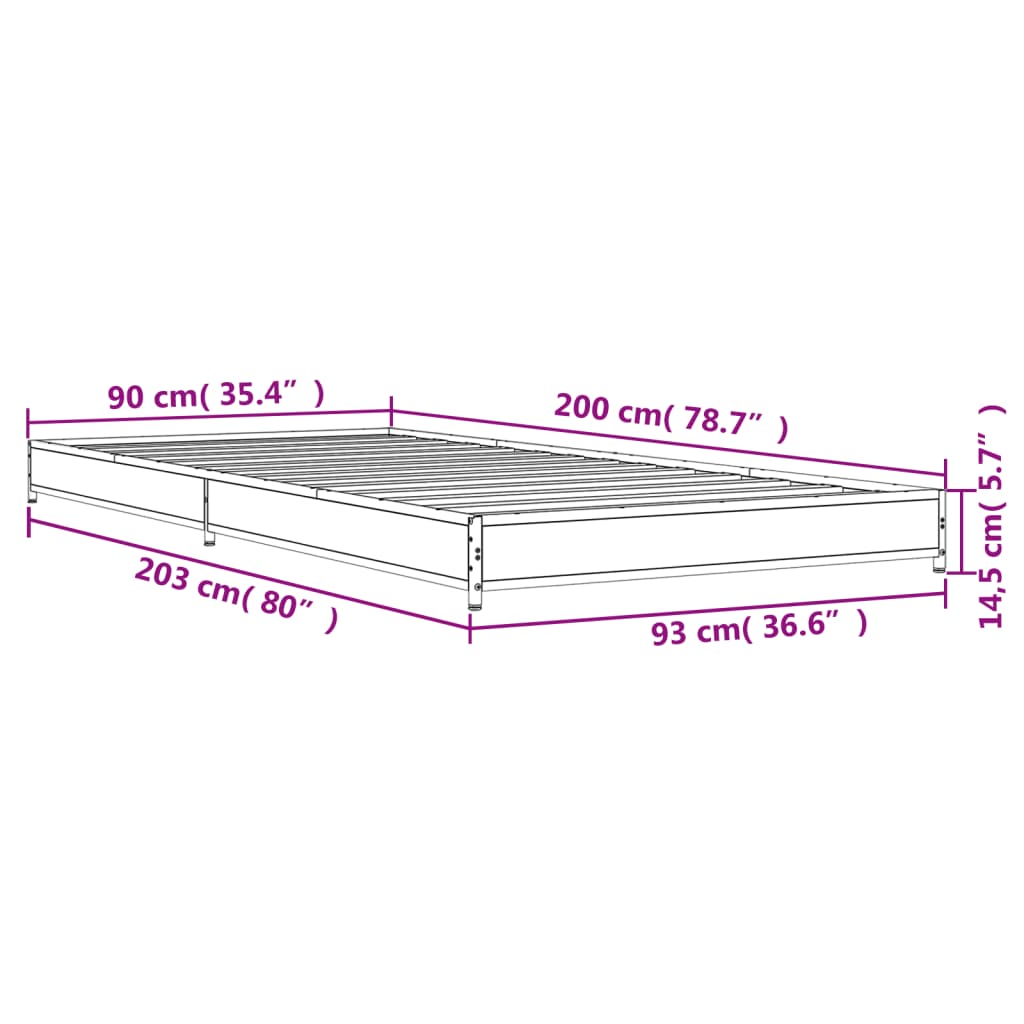 Estrutura de cama derivados de madeira e metal cinzento sonoma