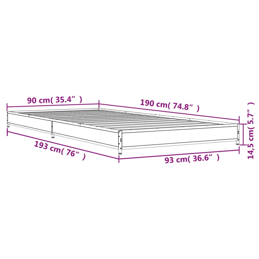 Estrutura de cama derivados de madeira e metal cinzento sonoma