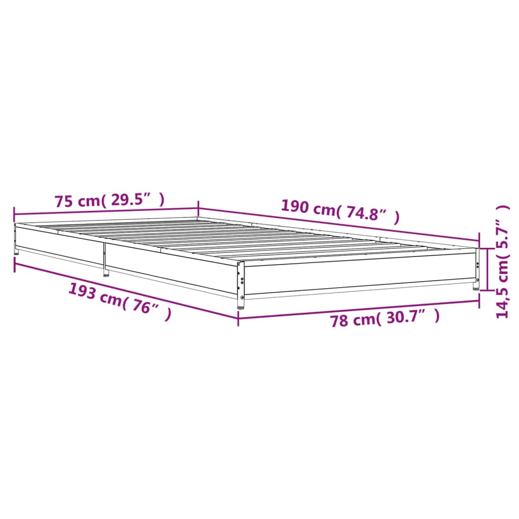 Estrutura de cama 75x190 cm derivados de madeira e metal preto