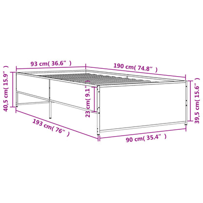 Estrutura de cama derivados de madeira e metal cinzento sonoma