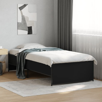 Estrutura de cama 75x190 cm derivados de madeira e metal preto