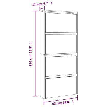 Sapateira com espelho 4 divisórias 63x17x134 cm cinza sonoma