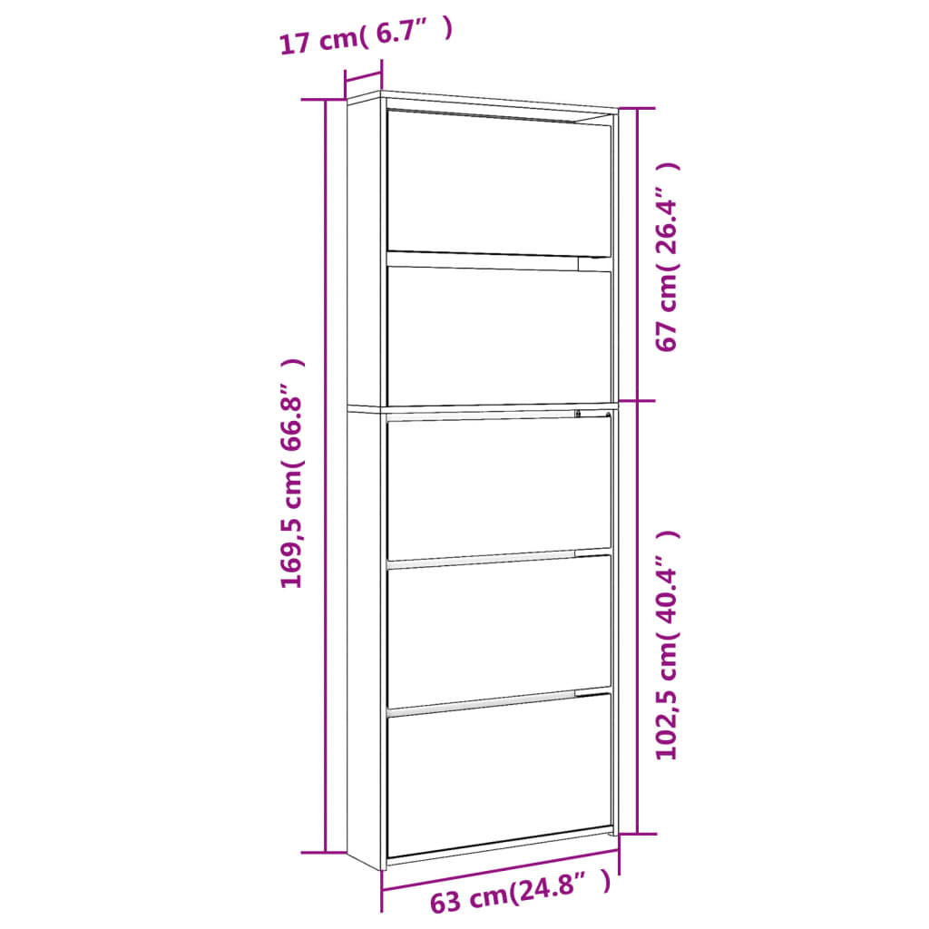 Sapateira c/espelho 5 divisórias 63x17x169,5cm branco brilhante