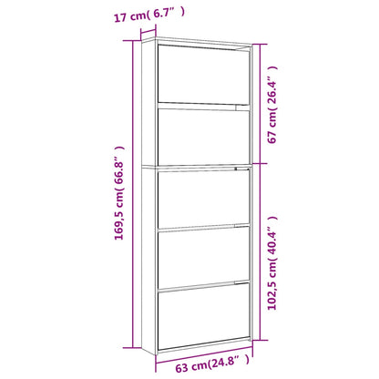 Sapateira com espelho 5 divisórias 63x17x169,5 cm cinza sonoma