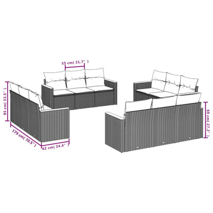 12 pcs conj. sofás jardim c/ almofadões vime PE bege misturado