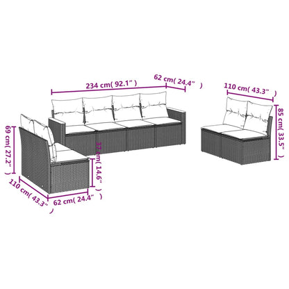 8 pcs conjunto de sofás p/ jardim com almofadões vime PE bege