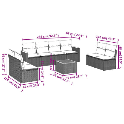 9 pcs conjunto de sofás p/ jardim c/ almofadões vime PE preto