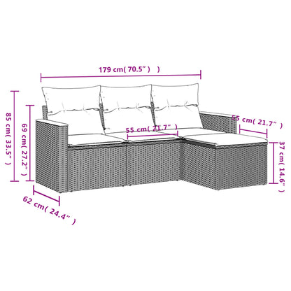 4 pcs conjunto de sofás para jardim c/ almofadões vime PE bege