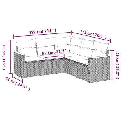 5 pcs conjunto sofás de jardim com almofadões vime PE preto