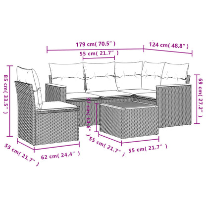 6 pcs conjunto sofás de jardim com almofadões vime cinzento