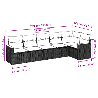 6 pcs conjunto sofás de jardim c/ almofadões vime PE preto