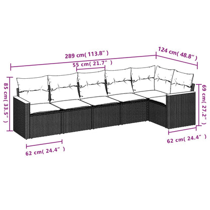 6 pcs conj. sofás jardim c/ almofadões vime PE bege misturado