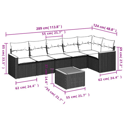 7 pcs conj. sofás jardim c/ almofadões vime PE bege misturado