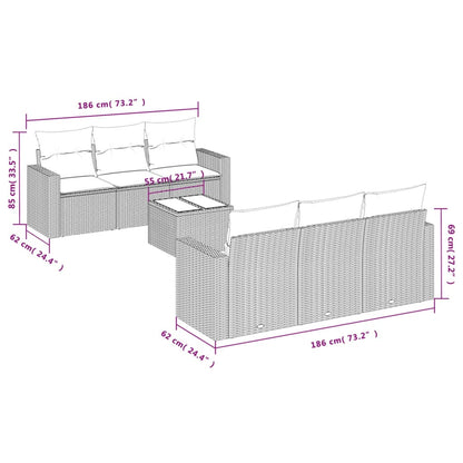 7 pcs conjunto de sofás p/ jardim c/ almofadões vime PE preto