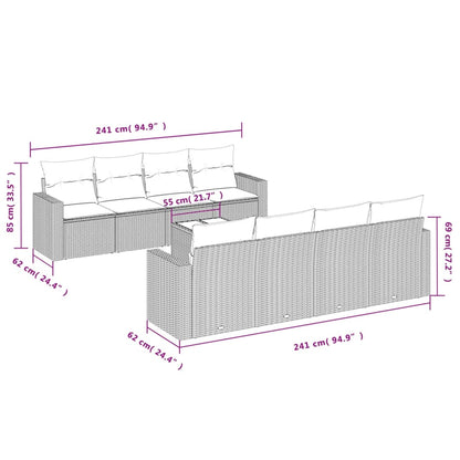 9 pcs conjunto de sofás p/ jardim com almofadões vime PE bege