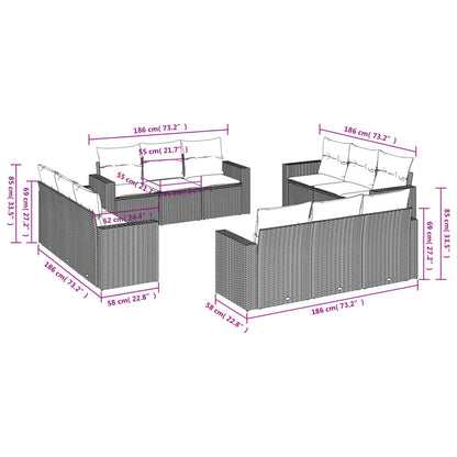 12 pcs conjunto de sofás p/ jardim com almofadões vime PE bege